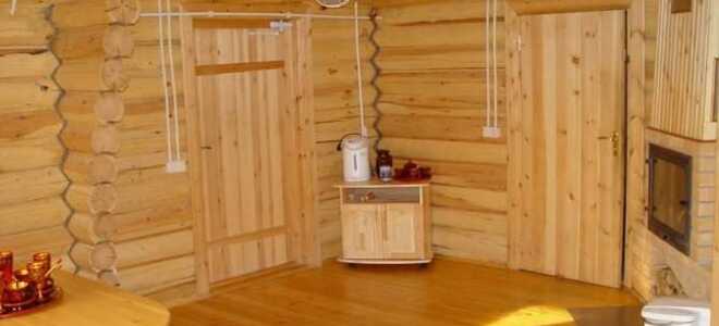 Внутренняя отделка бани из оцилиндрованного бревна